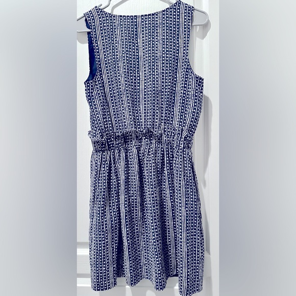 Madewell Sleeveless Silk Navy + White Batik Spots & Stripes Paper Bag Tank Dress - Picture 6 of 7